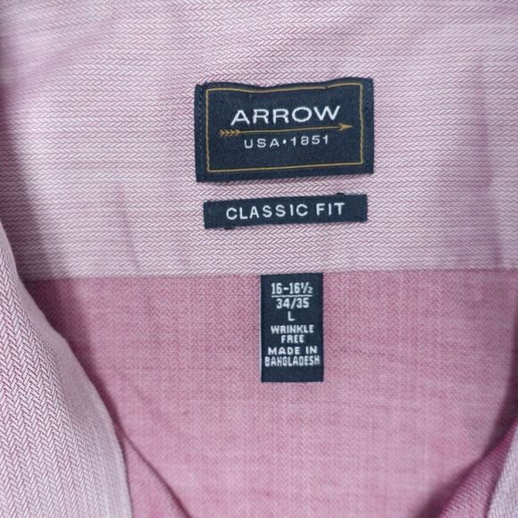 Arrow Dress Shirt Men's Large (16-16.5) Pink Classic-Fit Long Sleeve Button-Up - Picture 3 of 6